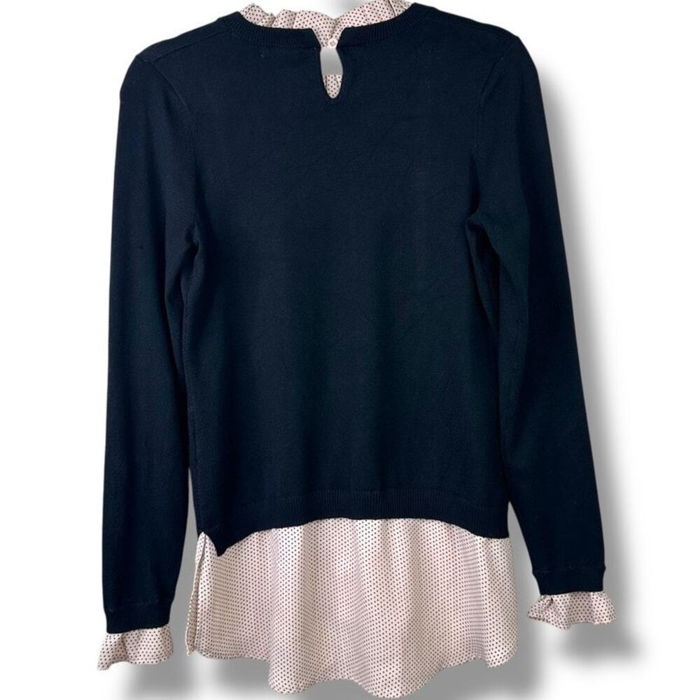 Adrianna Papell Pink Clip Dot Ruffle Neck Polka Dot Twofer Layered Sweater Small - Picture 6 of 8
